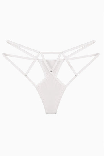 Chilot Tanga Strappy Glam cu Strasuri, Alb,  GS1307-2
