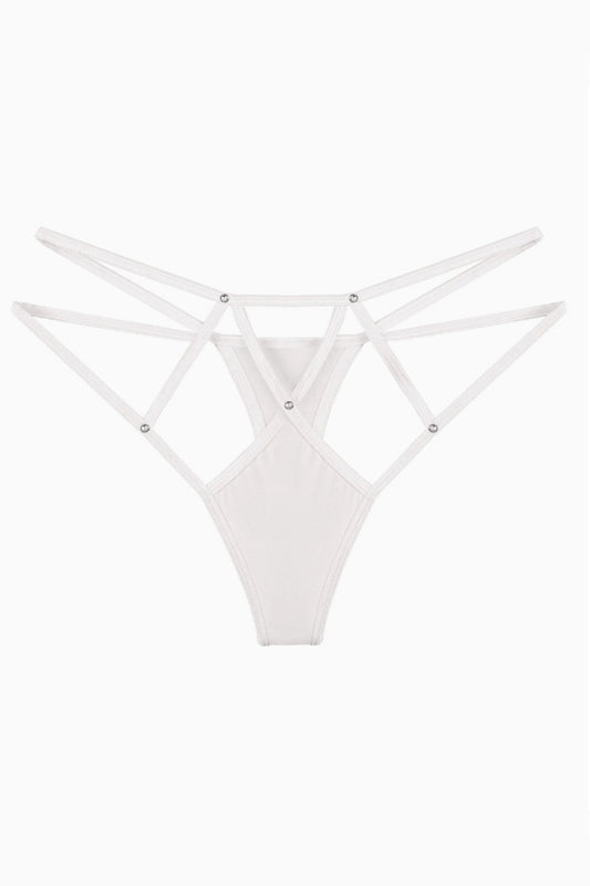 Chilot Tanga Strappy Glam cu Strasuri, Alb,  GS1307-2