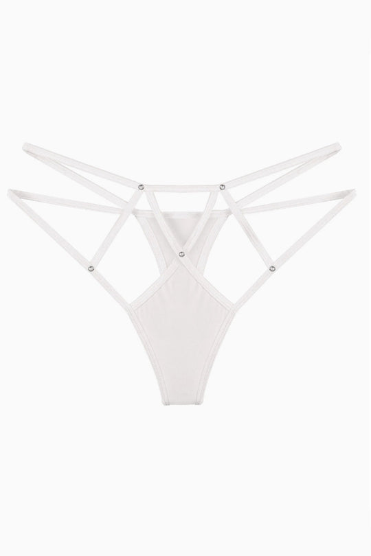 Chilot Tanga Strappy Glam cu Strasuri, Alb,  GS1307-2