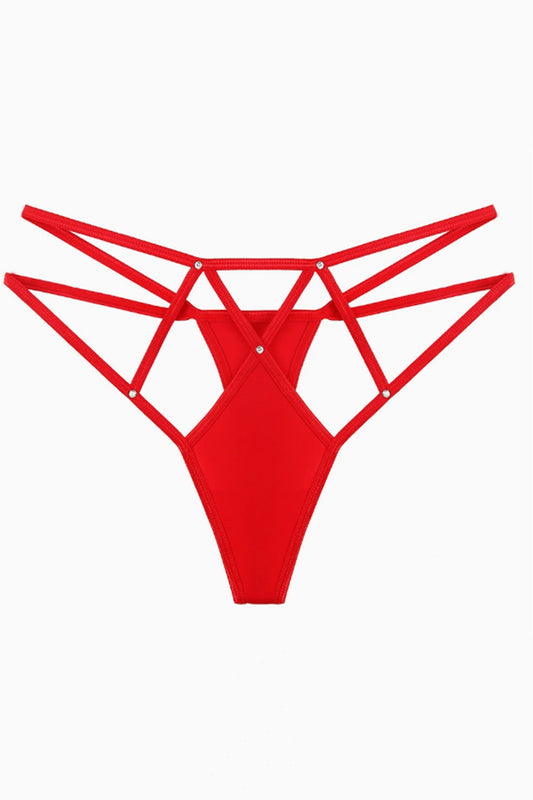 Chilot Tanga Strappy Glam cu Strasuri, Rosu,  GS1307-3