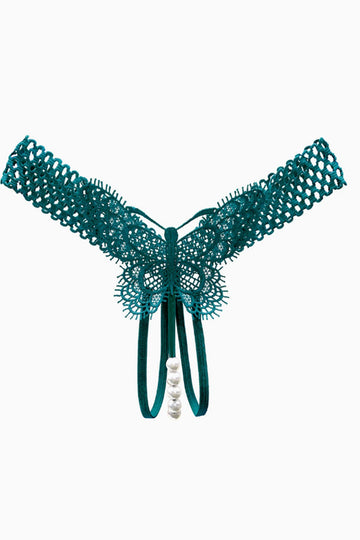 Chiloti snur cu perle si dantela fluture – lenjerie intima sexy, Verde, GS1313-12