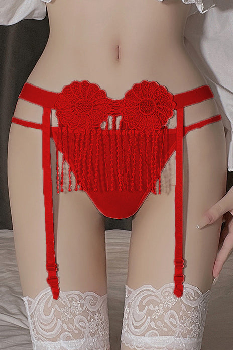 "Seduction Bloom" – Set portjartiera si chilot snur Rosu, GS1321-3