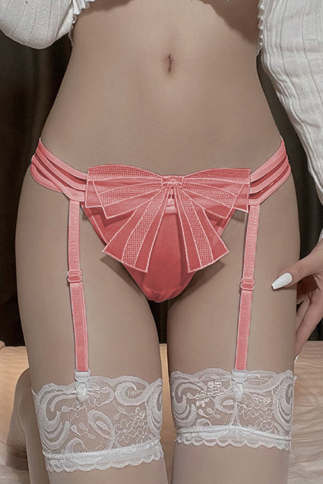 Set lenjerie sexy dama 2 piese cu portjartiera si chilot snur, Roz, GS1326-5