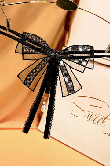 Chilot snur sexy cu funda supradimensionata si perla decorativa, Negru, GS1327-1