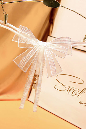 Chilot snur sexy cu funda supradimensionata si perla decorativa, Alb, GS1327-2