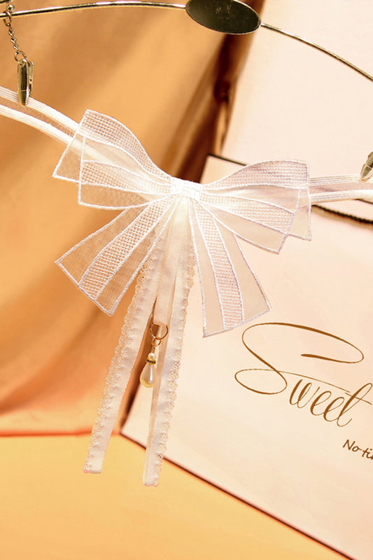 Chilot snur sexy cu funda supradimensionata si perla decorativa, Alb, GS1327-2