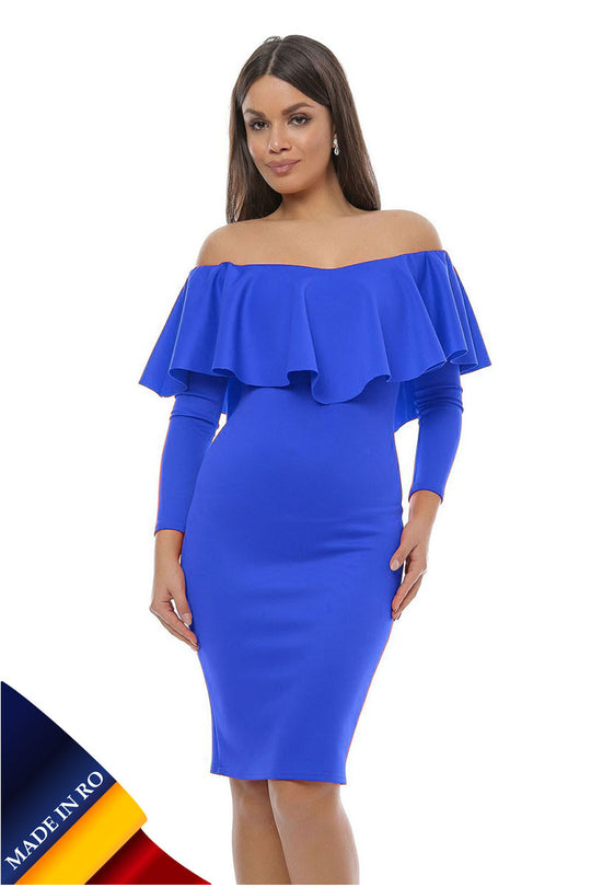 Rochie midi de cocktail, cu volanas, umerii goi si maneci lungi H575-4