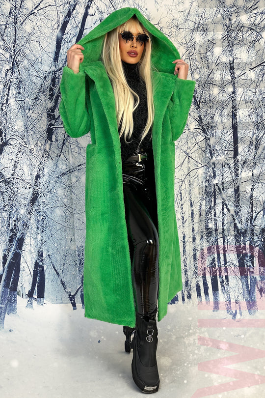 Palton OVERSIZE din material moale si pufos cu gluga atasata H732-12