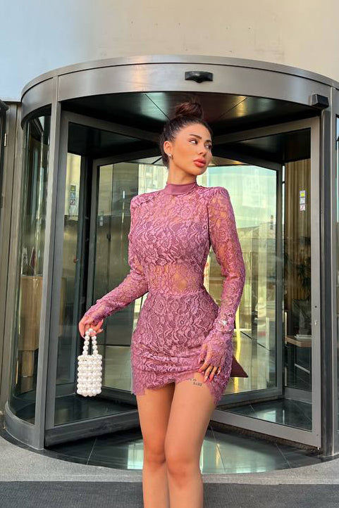 Rochie scurta eleganta din dantela florala accesorizata cu fir sclipitor argintiu L925-112