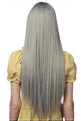 Peruca lunga dreapta gri argintiu cu breton, fibra sintetica premium, PER130A-18