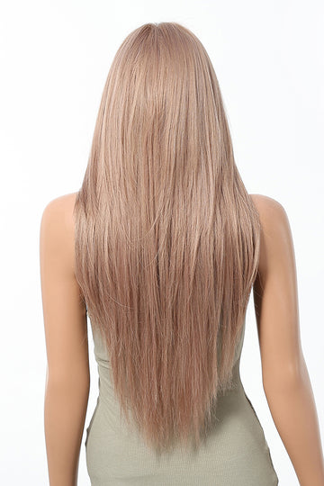 Peruca lunga dreapta cu breton, saten deschis, 60 cm, fibra sintetica premium,  PER147-1511