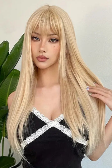 Peruca lunga dreapta cu breton drept, culoare blond natural – Look elegant si modern,  PER147-9999