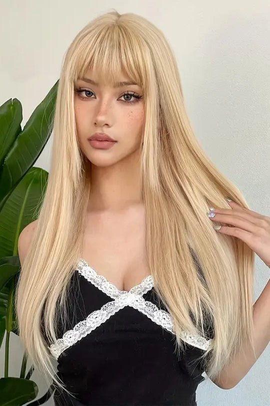 Peruca lunga dreapta cu breton drept, culoare blond natural – Look elegant si modern,  PER147-9999