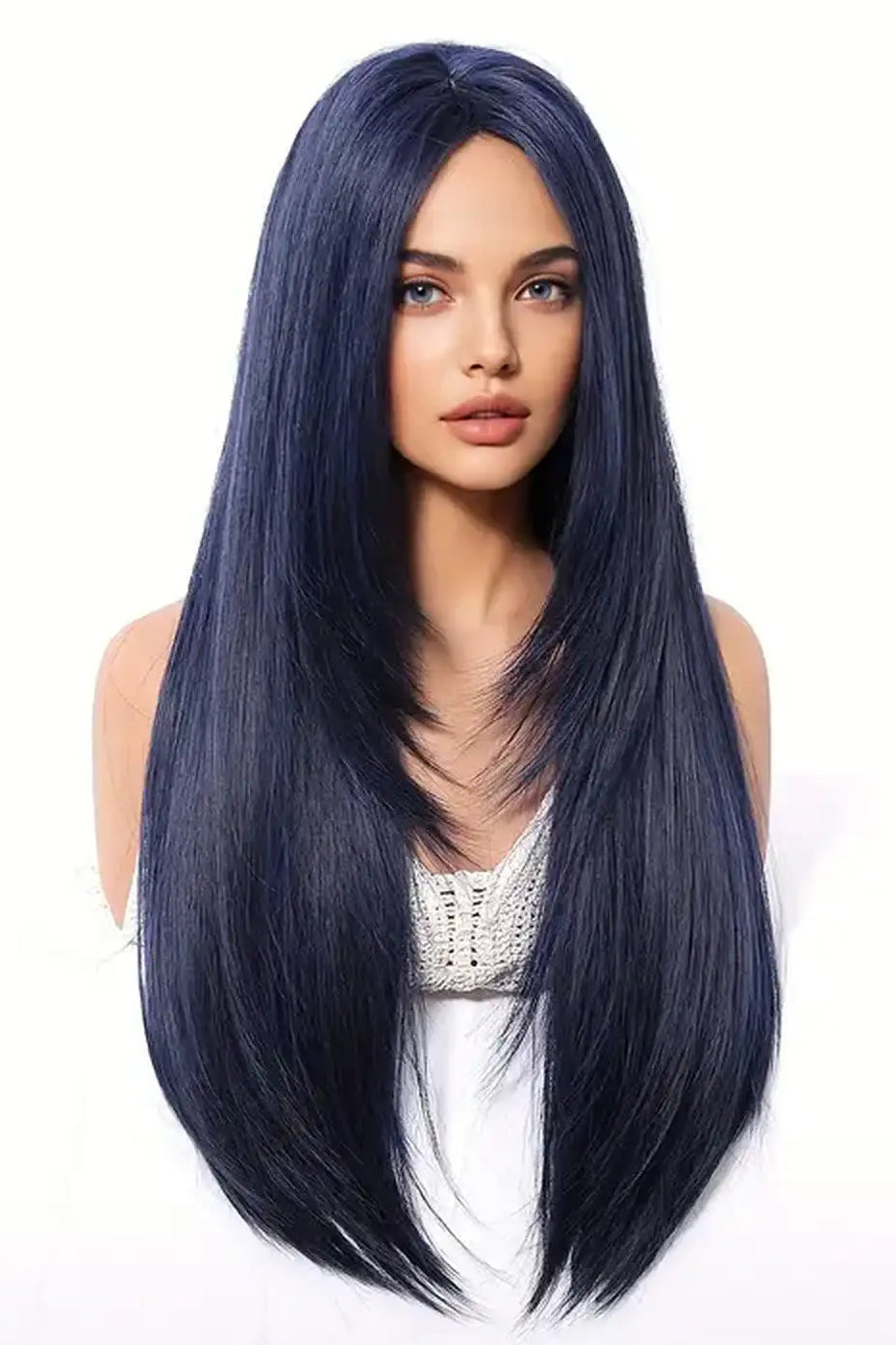 Peruca lunga dreapta albastru inchis,  PER152-11