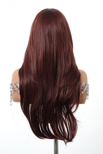 Peruca lunga rosie burgundy cu carare pe mijloc din fibre sintetice premium,  PER152-3838