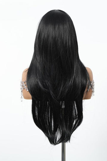 Peruca lunga neagra cu carare pe mijloc din fibre sintetice premium,  PER152-811