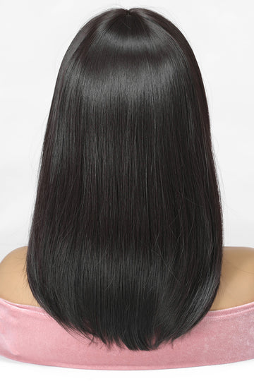Peruca medie neagra cu breton drept din fibre sintetice premium,  PER154-811