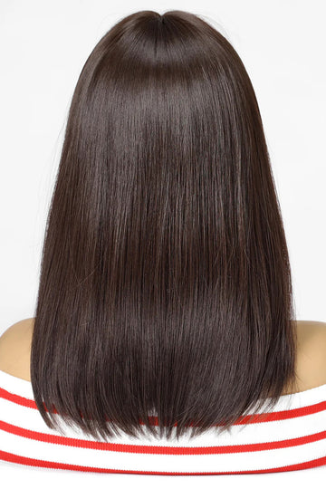 Peruca medie saten inchis cu breton drept din fibre sintetice premium,  PER154-8888
