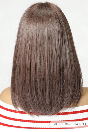 Peruca medie saten deschis ciocolatiu cu breton drept din fibre sintetice premium 35cm,  PER154-898