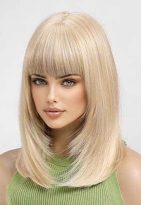 Peruca moderna dama bob mediu blond, lungime 35 cm, breton drep,  PER154-9999