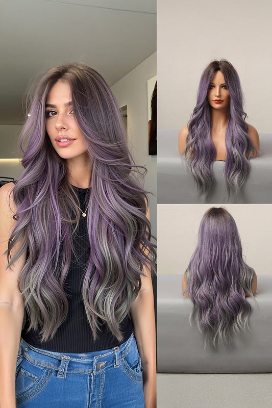 Peruca moderna dama lunga ombre mov cu varfuri gri – 60 cm,  PER159-112