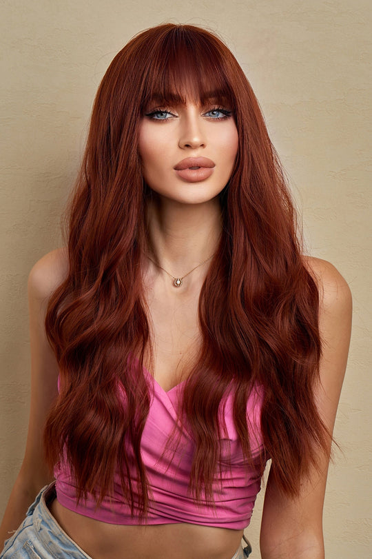 Peruca roscata cu par lung, breton si onduleuri usoare PER84-100