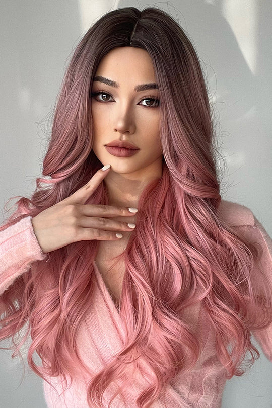 Peruca roza cu par lung ondulat PER89-5