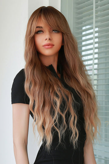 Peruca cu par lung usor ondulat, breton si culoare in degrade PER91-100