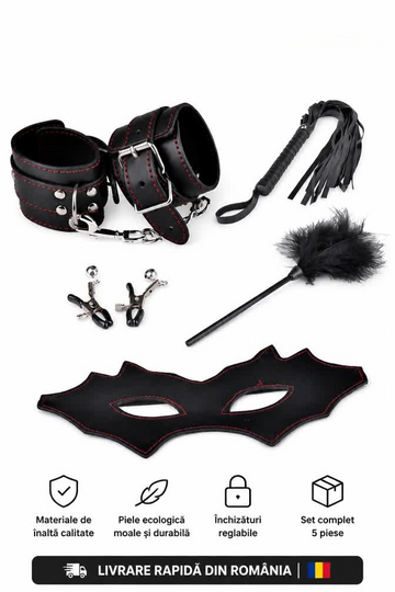 Set 5 piese accesorii fetish din piele ecologica, Negru, TOY73-1