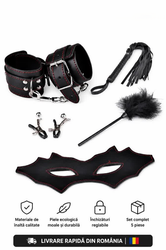 Set 5 piese accesorii fetish din piele ecologica, Negru, TOY73-1