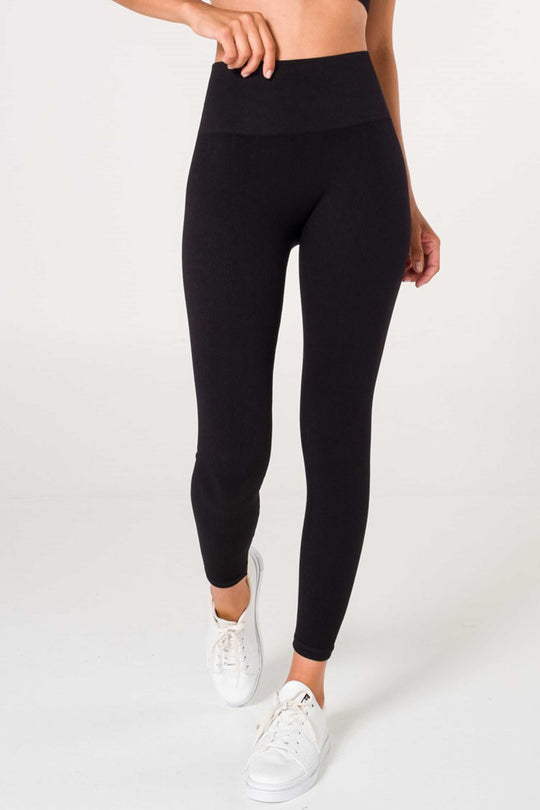 Colanti sport cu talie inalta din material elastic reiat S424-1