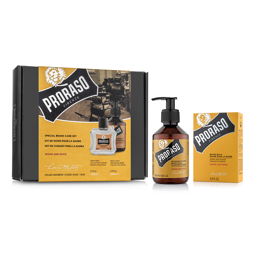 Set pentru ingrijirea barbii cu balsam si sampon de barba Proraso Wood and Spice Duo Pack SETBEA108