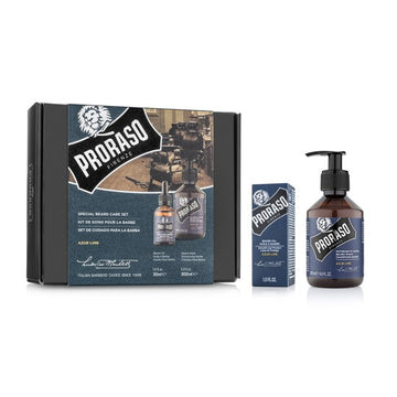 Set pentru ingrijirea barbii cu ulei si sampon de barba Proraso Azur Lime Duo Pack SETBEA112