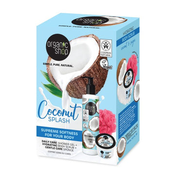 Set cadou cu gel de dus, scrub de corp si burete Organic Shop Coconut Splash SETBEA145