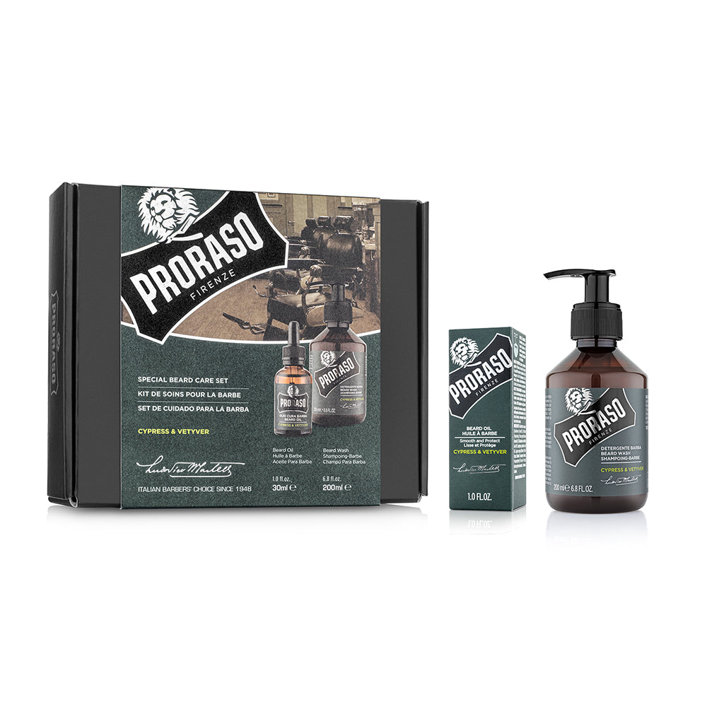 Set pentru ingrijirea barbii cu ulei si sampon de barba Proraso Cypress Vetiver Duo Pack SETBEA117