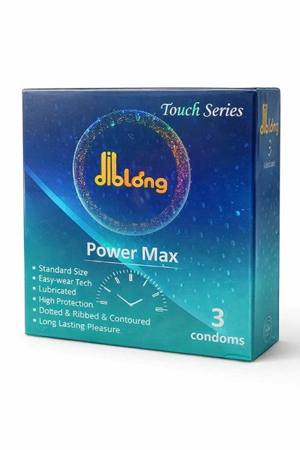 DIBLONG Power Max – Prezervative Texturate și Lubrifiate din Latex Natural, 52 ± 2 mm, 3 Buc, SPL23 SPL23-00
