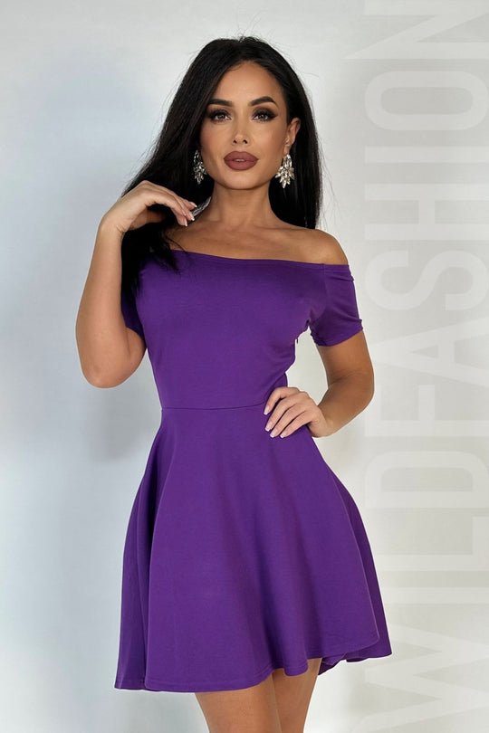 Rochie skater asimetrica de cocktail cu decolteu bardot B516-11