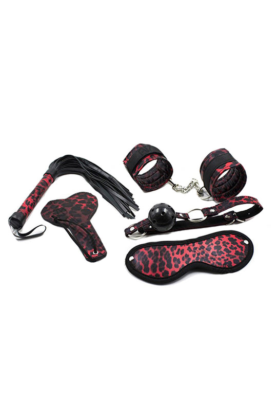 Set fetish/BDSM 5 piese din piele ecologica cu model animal print, TOY148