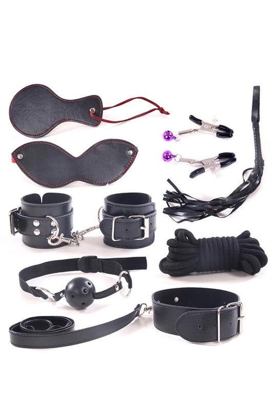 Set 9 pies fetish/BDSM  din piele ecologica, Negru, TOY173-1
