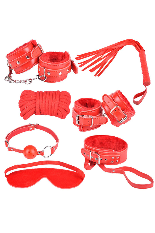 Set 8 piese fetish/BDSM din piele ecologica, Rosu, TOY180-3
