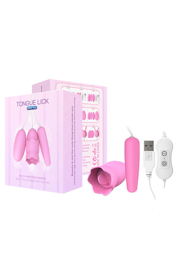 Vibrator dublu tip OU cu telecomanda pe fir pentru stimulare vaginala si clitoridiana, Roz TOY313-5