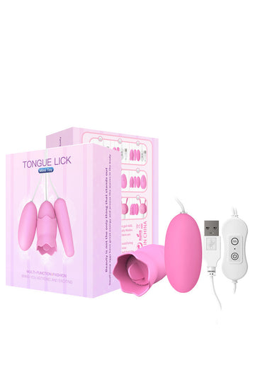 Vibrator dublu tip OU cu telecomanda pe fir pentru stimulare vaginala si clitoridiana, Roz TOY313A-5