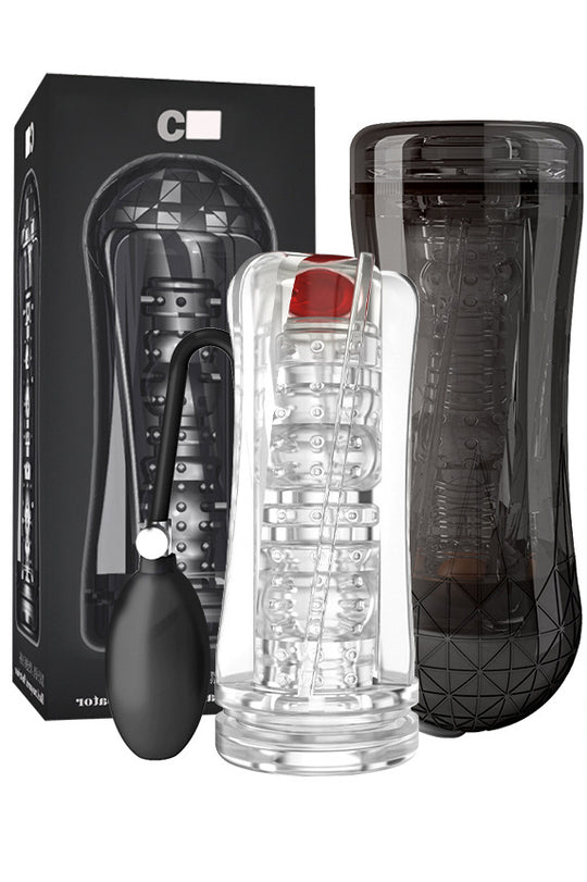 Masturbator tip cupa cu pompa de umflare si bila vibratoare, Incolor TOY314B-00