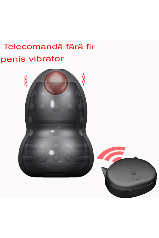 Masturbator pentru penis cu telecomanda wireless, tip cupa, din silicon si multiple moduri de vibrare, Negru, TOY316-1
