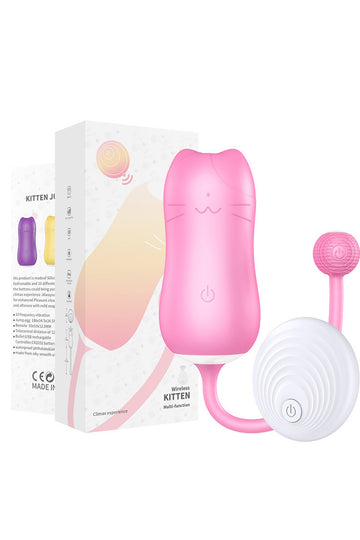 Vibrator tip OU in forma de pisicuta cu coada, telecomanda fara fir, Roz TOY317-5