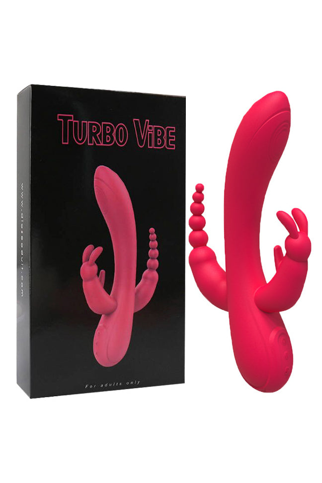 Vibrator triplu, model IEPURAS, pentru stimulare vaginala, anala si clitoridiana, cu trei zone separate de vibratii, Fuchsia TOY318-55