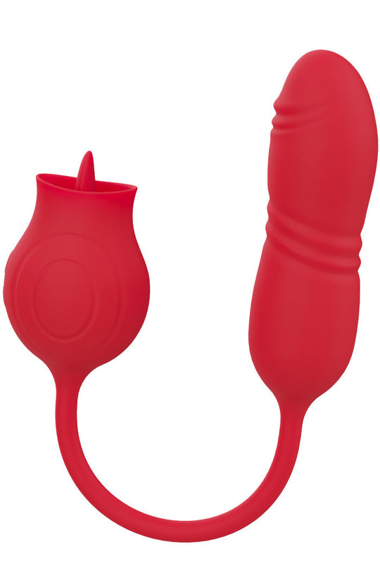 Vibrator dublu cu functie de "lingere" pentru stimularea clitorisului si functie de "impingere" pentru stimularea vaginului, Rosu, TOY327-3