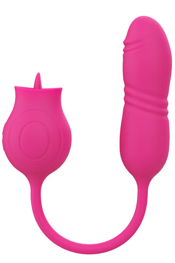 Vibrator dublu cu functie de "lingere" pentru stimularea clitorisului si functie de "impingere" pentru stimularea vaginului, Roz TOY327-55