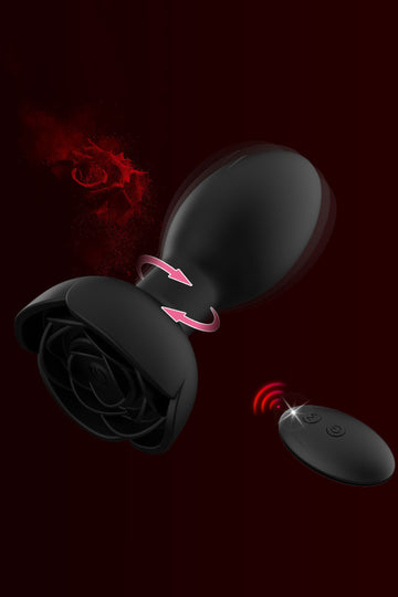 Vibrator anal, model trandafir, cu incarcare USB si telecomanda wireless, diferite moduri de vibrare, Negru TOY328-1