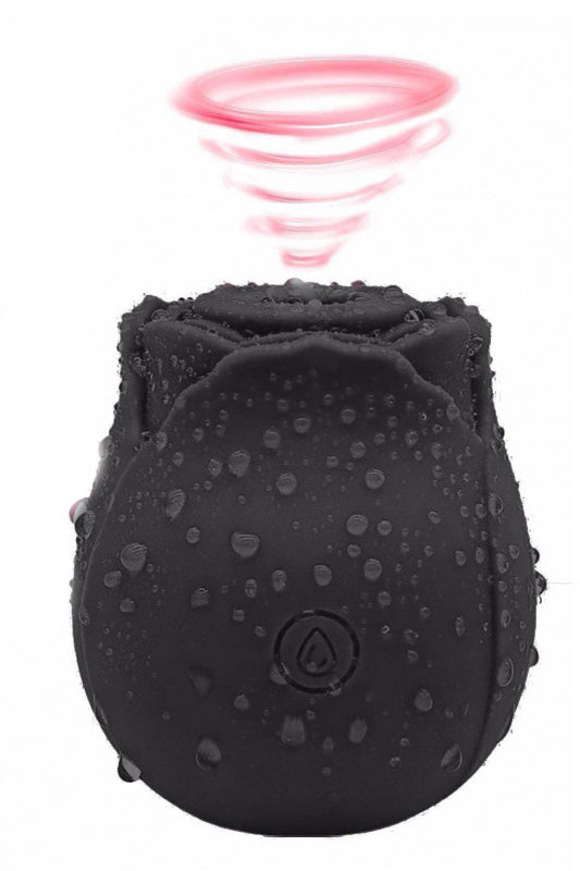 Vibrator cu suctiune/aspiratie pentru stimularea clitorisului, forma de trandafir cu incarcare magnetica, Negru TOY331-1